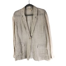 Eileen Fisher Womens Linen Blazer Jacket Sheer Woven Pockets Beige L - £34.62 GBP