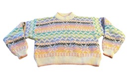 Vintage Rainbow Knit Geometric Pattern Chunky Crop Sweater Ivy Products ... - £17.64 GBP