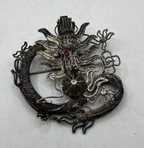 Antique Solid Silver Chinese Dragon Pin/ Brooch 19th Century Filigree Design - £76.75 GBP