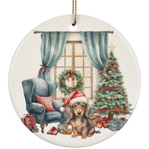 Cute Dachshund Puppy Dog Santa Hat Christmas Ornament Ceramic Gift Tree Decor - £11.80 GBP