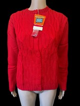 NWT Vintage Hand Loomed Women&#39;s Red Knit Cardigan Cable Knit Sweater Med... - $336.08 MXN