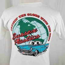 Sussex Plastics 90&#39;s Company Picnic &#39;57 Chevy Vintage T-Shirt Adult Small White - £13.15 GBP