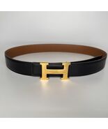 HERMES Gold H Reversible Black and Tan Leather Belt 85 Made in France - $10,003.16 MXN