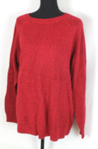 SONOMA SWEATER WOMAN SIZE XXL RED CABLE KNIT CREW NECK L/S RELAX FIT CHE... - $14.23