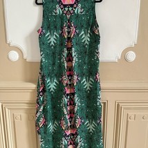 Mara Hoffman Maxi Green Pink Sheath Dress Casual Sleeveless Aztec Leaves - $1,195.89 MXN