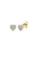 14 Karat Yellow Gold Hear shape stud Earring With Small Diamond In Pave Setting. - £349.64 GBP
