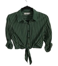 Faithfull The Brand Womens Top Green Striped Front Tie Button-Down Crop Shirt 4 - £15.09 GBP