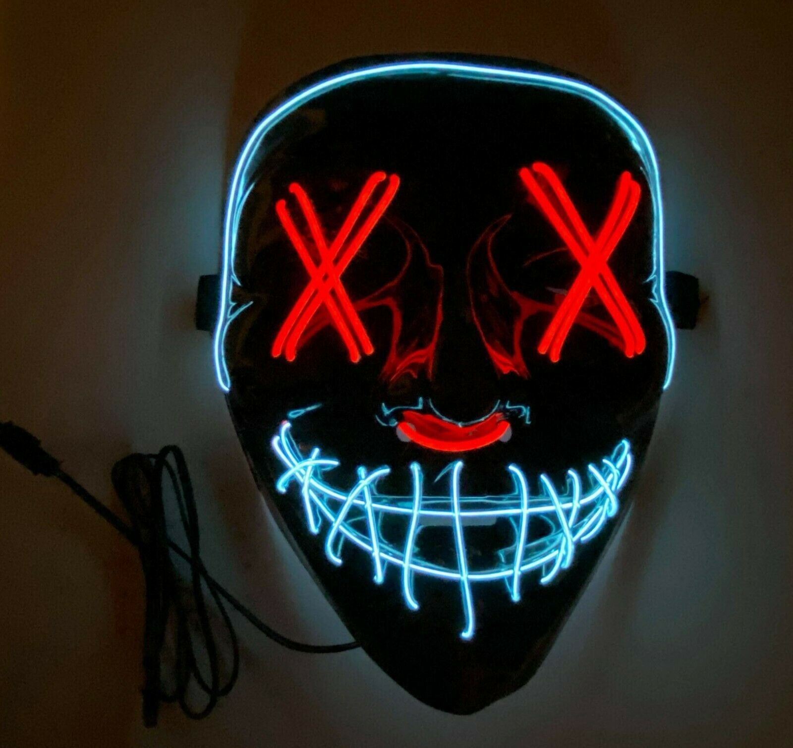 LED Halloween Mask Purge EL Wire 2 COLOR Glow Light up Mask RED WHITE - $14.99