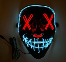 Led Halloween Mask Purge El Wire 2 Color Glow Light Up Mask Red White - £11.84 GBP