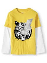 Wonder Nation Boys Long Sleeve Shirt Small (6-7) Yellow Tiger Sequins NEW - £9.09 GBP