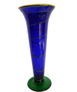 Stunning vintage Blue Green &amp; Yellow Art Glass Large Fluted Vase - $69.99