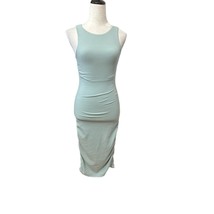 Lulus Womens Bodycon Dress Blue Ruched Stretch Midi Jewel Neck Sleeveles... - £20.61 GBP