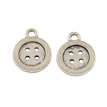 10 Button Charms Antiqued Silver Sewing Themed Jewelry Supplies Cute As A Button - £3.09 GBP