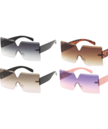 OverSized Large XXL Flat Top Shield Sunglasses Square Rimless Designer  - $13.65 CAD