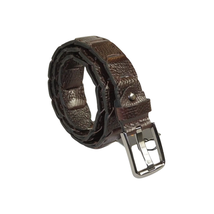 Men Genuine Leather Belt PIERO ROSSI Turkey Crocodile print Hand Stitch 69 Brown image 4