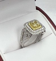 2.23 Ct Cushion Cut Natural Light Yellow Diamond Engagement Ring 18k White Gold - £4,697.41 GBP