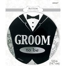 Jumbo Groom To Be Award Button with Pin Back 5.8&quot; Round Wedding Bridal New - €6,29 EUR