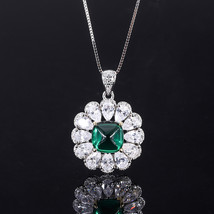 10*8MM Emerald Woman Jewelry Set Ring Necklace Earrings S925 Silver Set Wedding  - £54.86 GBP