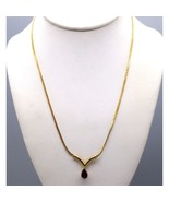 Flat Chain V Necklace with Purple Crystal Teardrop, Vintage AVON Chevron - £19.64 GBP