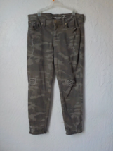 Seven7 Green Camo Jeans Women 36 x 27 Destroyed Stretch Cotton Zip Up Bu... - £15.56 GBP