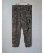 Seven7 Green Camo Jeans Women 36 x 27 Destroyed Stretch Cotton Zip Up Bu... - £15.63 GBP