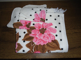 Vintage Towels Leshner St Mary&#39;s Pink Hibiscus and Black Polka Dots Made... - £19.38 GBP
