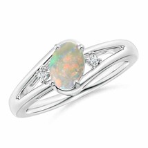 ANGARA 7x5mm Natural Opal and Diamond Split Shank Ring in Sterling Silver - £196.02 GBP+