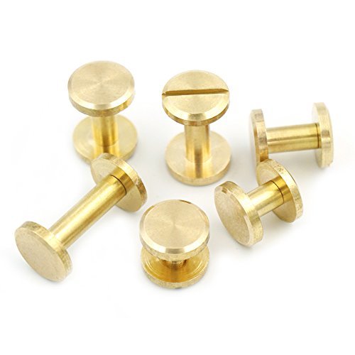 Bluemoona 10 Sets - Solid Brass Screw Flat Head Button 10mm Stud Nail Chicago Le