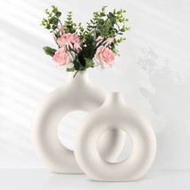 White Ceramic Vase Set Of 2, Circle Vase,Donut Vase , Modern Home Decor Vase, - £28.76 GBP