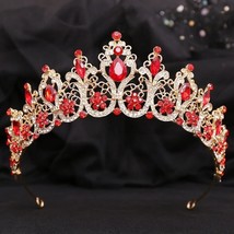 Gold Red Crystal Wedding Tiara | Silver White Blue Green Crystal Bridal ... - £57.54 GBP