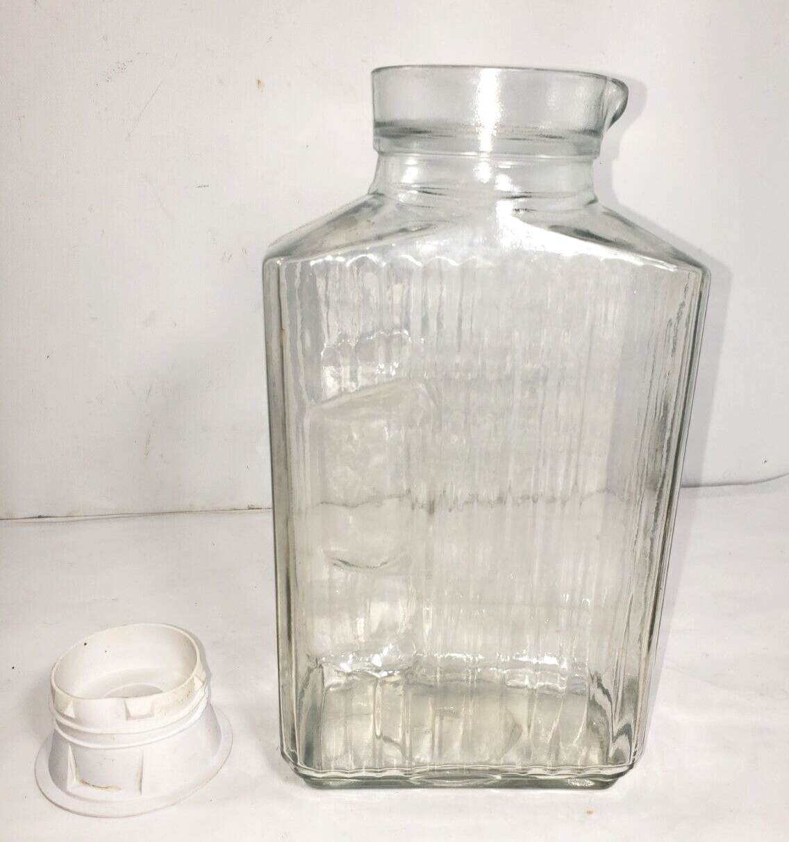 Anchor Hocking Glass Juice Water Ribbed Refrigerator Pitcher Jar W/ Lid Vintage - $14.99