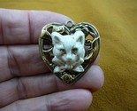 (CS28-10) little white KITTY cat CAMEO heart Pin Pendant Jewelry brooch ... - $27.10