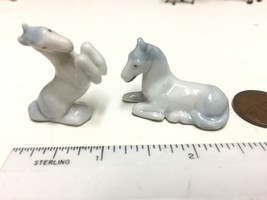 Pair (set of 2) Miniature Blue/ White Ceramic Horse Figurines / Animal F... - $18.99