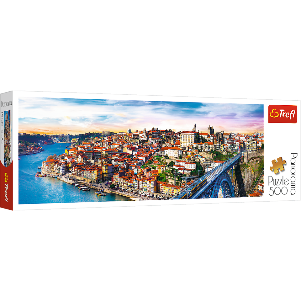 Panorama 500 Piece Jigsaw Puzzle, Porto, Portugal, Coastal City, Train, ... - $26.71