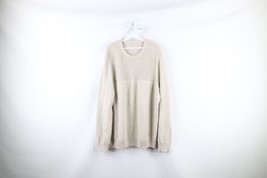 Vtg 90s Streetwear Mens XL Distressed Blank Cotton Knit Crewneck Sweater Beige - £35.46 GBP