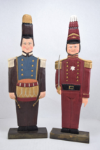 2 Vintage Tall Hand Carved Wooden Soldiers 14 inch Hand Painted - $18.40