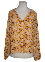 Gap Womens Blouse Size Medium Top Yellow Floral Long Peasant Sleeve V Neck Shirt - £10.61 GBP