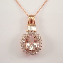 14k Rose  Gold Over 2.30Ct Oval Cut Simulated Morganite Halo Pendant - £49.83 GBP