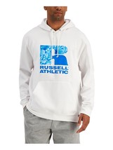 Russell Athletic Men&#39;s Santiago Logo-Print Hoodie in White-Medium - £20.43 GBP