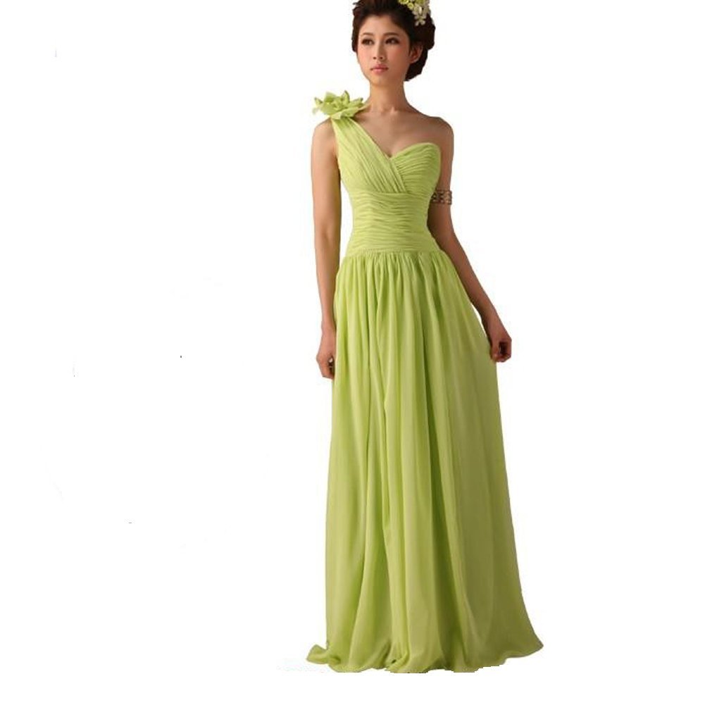 Kivary Women's One Shoulder Long Pleated Prom Bridesmaid Dresses Kelly Green US