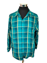SO Blouse Womens Size XLarge Green Plaid Button Front Long Sleeves Cotto... - £12.79 GBP