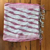 Hipster Boho Cotton Woven Pink White Striped Glitter Fringe Wrap Scarf 7... - $36.99