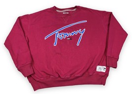 Tommy Hilfiger Jeans Signature Cropped Crewneck Sweatshirt Magenta Pink ... - £22.16 GBP
