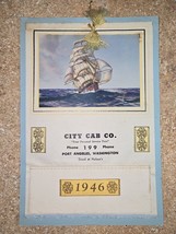 City Cab CO-Taxi Service-Christmas Card-1946 Calendar-VTG-Port Angeles WA-RARE!! - £26.10 GBP