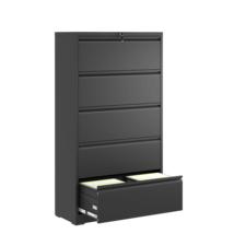 5 Drawer Metal Lateral File Cabinet , Black Filing Cabinet with Lock, Lo... - $410.08
