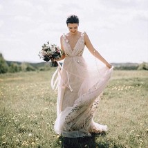 Beautiful Dress Embroidery Wedding Dress Dreamy Floral Lace Bohemian Bridal Gown - £356.60 GBP