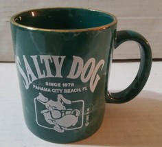 Vintage 1980 Salty Dog Surf Shop Green Marbled Coffee Mug Tea Cup Gold T... - $16.70