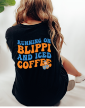 Running On Blippi And Iced Coffee Graphic Tee T-Shirt for Women and Moms - £18.21 GBP