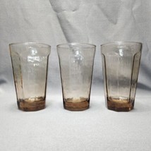 Vintage Brown Ochre Textured Paneled Glass Tumblers Coolers Set of 3 Gla... - $23.76