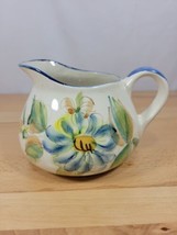 Vintage Squat Pitcher Hand Painted Floral Design Ceramic Made In Portugal Blue - £15.97 GBP